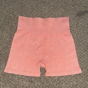 Pink Ribbed High-Waisted athletic Shorts
